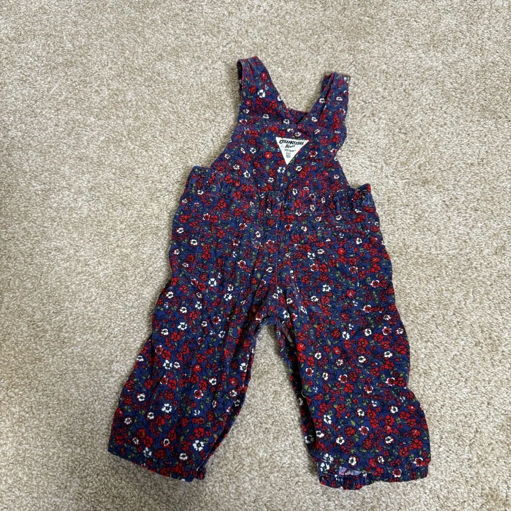 Oshkosh B'Gosh Floral Corduroy Snap Down Blue Red Poppies Spring Summer 6 Months